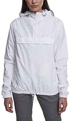 URBAN CLASSICS Sudadera básica cortavientos mujer, con capucha ajustable, bolsillo grande y cremallera frontal, cintura ajustable y bolsillos delanteros, color Blanco, Talla XS