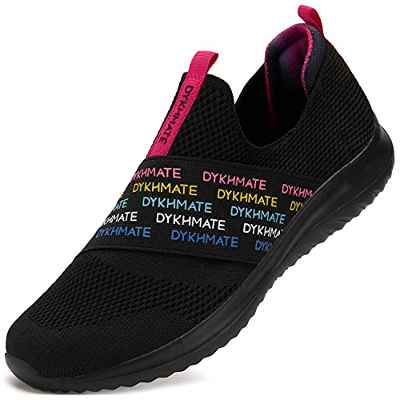 URDAR Zapatillas Deportivas para Mujer Hombre Ligeras Casual Zapatos para Caminar de Malla Transpirables Verano Zapatillas Casual Gimnasia Correr Sneakers(Negro Rosa,38 EU)