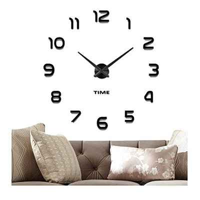 VANGOLD Mute DIY Reloj de Pared sin Marco Espejo Grande 3D Sticker-2 años de garantía (Negro)