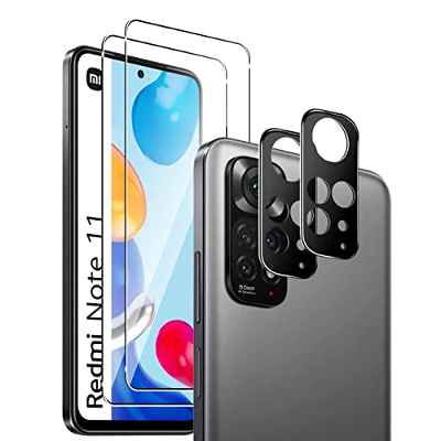 Vanrain 2+2 Piezas Protector de Pantalla para Xiaomi Redmi Note 11 6.43”, 2 Piezas Cristal Templado y 2 Piezas Protector de Lente de Cámara, Alta Definición 9H Dureza Sin Burbujas Vidrio Templado