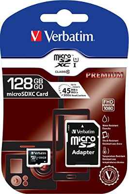 Verbatim 44085 - Tarjeta de Memoria MicroSDXC de 128 GB, Clase 10, Color Negro