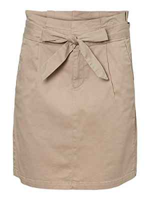 Vero Moda Vmeva HR Paperbag Cot Skirt Noos Ga Falda, Visón Plateado, S para Mujer