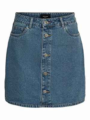 Vero Moda VMHARPER HR M Skater DNM Skirt Noos Falda, Mezclilla De Color Azul Claro, L para Mujer