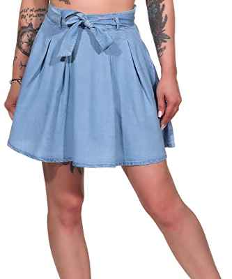 Vero Moda VMLILIANA HR Pleat Short Skirt GA Falda, Mezclilla De Color Azul Claro, M para Mujer