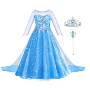 Vestido Princesa con Accesorios de Corona y Varita de Elsa