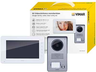 Vimar K40910 Kit videoportero de superficie contenido: videoportero con teclado capacitivo LCD 7 in, placa de entrada audio/vídeo, alimentador con clavijas intercambiables, gris