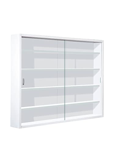 Vitrina de madera MDF y vidrio, Blanco, 80 x 9.5 x 60 cm