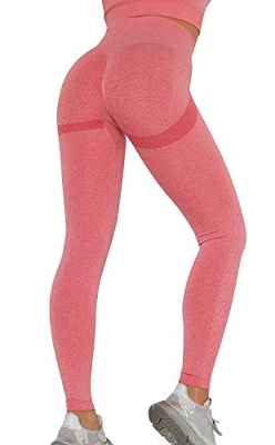 Voqeen Sexy Pantalones de Yoga de Punto Sin Costuras Mujeres Damas de Cintura Alta Leggings de Gimnasio Booty Scrunch Pantalones de Control de Barriga Gruesos Entrenamiento Correr Deportiva