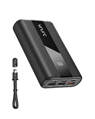 VRURC Batería Externa 20000mAh Mini Power Bank Carga Rapida 22.5W PD & QC 3.0 USB C Cargador Portatil compacta con 3 Entrada & 4 Salida Compatible con Smartphones