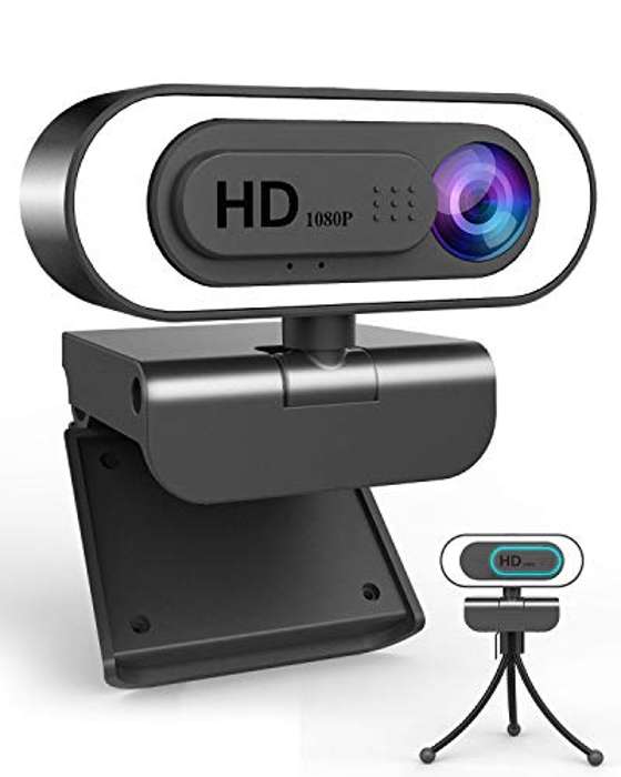 Webcam PC con micrófono y anillo de luz 1080p HD 