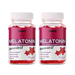 Weider Pack Duo Melatonin Gummies - Sabor Fresa (2x60 Gominolas). 1 mg de melatonina por gominola. Sin Azúcares y Sin Gluten.