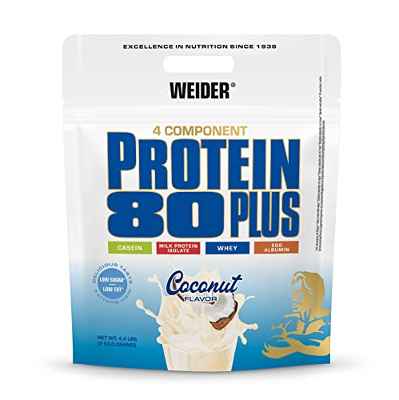 WEIDER Protein 80 Plus Multi-Component Protein Shake Powder, Sabor Coco Casein & Whey, Low Carb, 2kg