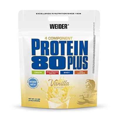 WEIDER Protein 80 Plus Multi-Component Protein Shake Powder, Vainilla Casein & Whey, Low Carb, 2kg