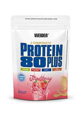 Weider Protein 80 Plus, Proteina de suero de suero de leche, Sabor Fresa, 500 gr