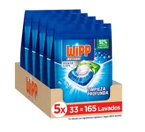 Wipp Express Power Caps Detergente en Cápsulas para Lavadora, Pack de 5, Total 165 Dosis, Limpieza Profunda, Eficaz en Agua Fría