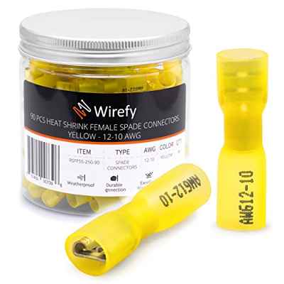 Wirefy 90 Piezas Kit de Conectores Eléctricos Hembra Planos - Terminales Electricos Termorretráctiles - 4 a 6 mm²