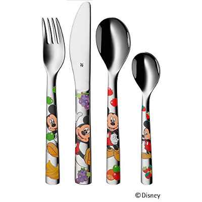 WMF Disney Mickey Mouse - Cubertería para niños 4 piezas (tenedor, cuchillo de mesa, cuchara y cuchara pequeña) (WMF Kids infantil)