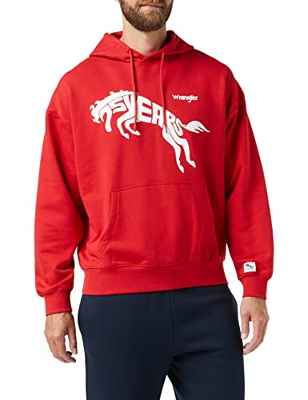 Wrangler 75TH Anniversary Hoodie Sudadera con Capucha, Rojo Chino, L para Hombre