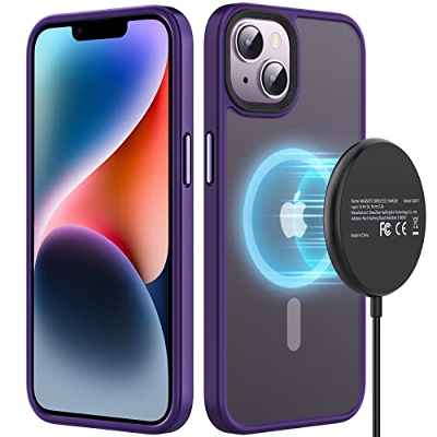 Xoxixl Funda Magnética para iPhone 14 Plus, [ Incluido Cargador Inalámbrico Magnético] Carcasa Antiarañazos [Magnética Potente], Compatible con mag-Safe, Estuche Antigolpes Antideslizante -Violeta