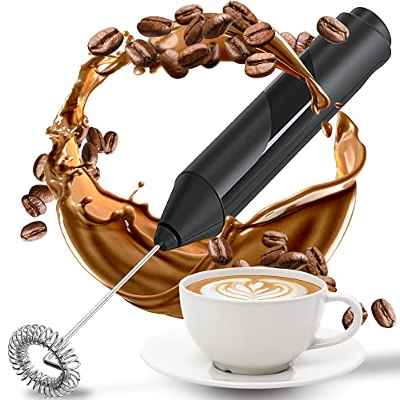 Yearol E2 Batidor espumador de leche eléctrico con varilla de acero inoxidable en espiral para mejor oxigenado. Café, cappuccino, latte, chocolate caliente, batidor de huevos.
