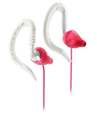 Yurbuds Focus 100 Auriculares deportivos de enganche tras la oreja con control de volumen/micrófono, Rosa/Blanco