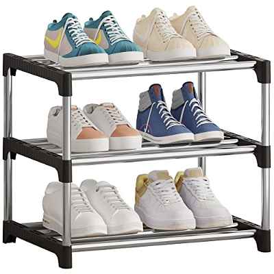 Zapatero pequeño apilable, 3 niveles, almacenamiento para los pies, estante ligero para zapatos, organizador de zapatos, estable y estrecho, para armario, entrada, pasillo