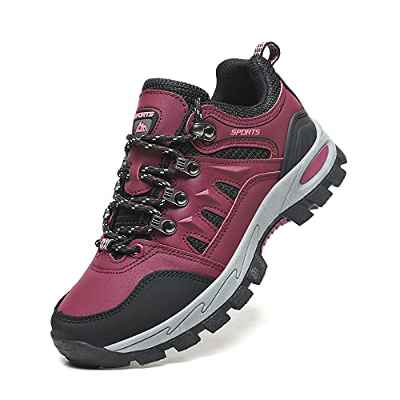 Zapatillas Trekking Mujer Zapatos Senderismo Ligeras Antideslizantes Transpirable Botas de Montaña Rojo