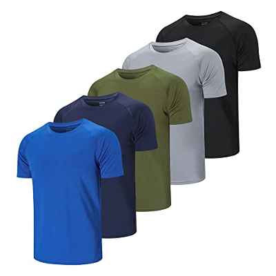 ZENGVEE 3 o 5 Piezas Camiseta Deporte Hombre Camiseta Running Hombre Camisetas Manga Corta Hombre Ropa Deportiva Transpirable Basica Baratas Padel para Gym Gimnasio (510-Black Grey Green Navy Blue-M)