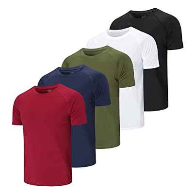 ZENGVEE 3 o 5 Piezas Camiseta Deporte Hombre Camiseta Running Hombre Camisetas Manga Corta Hombre Ropa Deportiva Transpirable Basica Baratas Padel para Gym Gimnasio (510-Black White Green Navy Red-L)