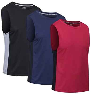 ZENGVEE 3 Piezas Camiseta Tirantes Hombre Camiseta Sin Mangas para Hombre Camisetas Manga Corta Hombre Respirable Ropa Deportiva Hombre para Running Gimnasio Gym Fitness (0505-Black Nave Red-S)